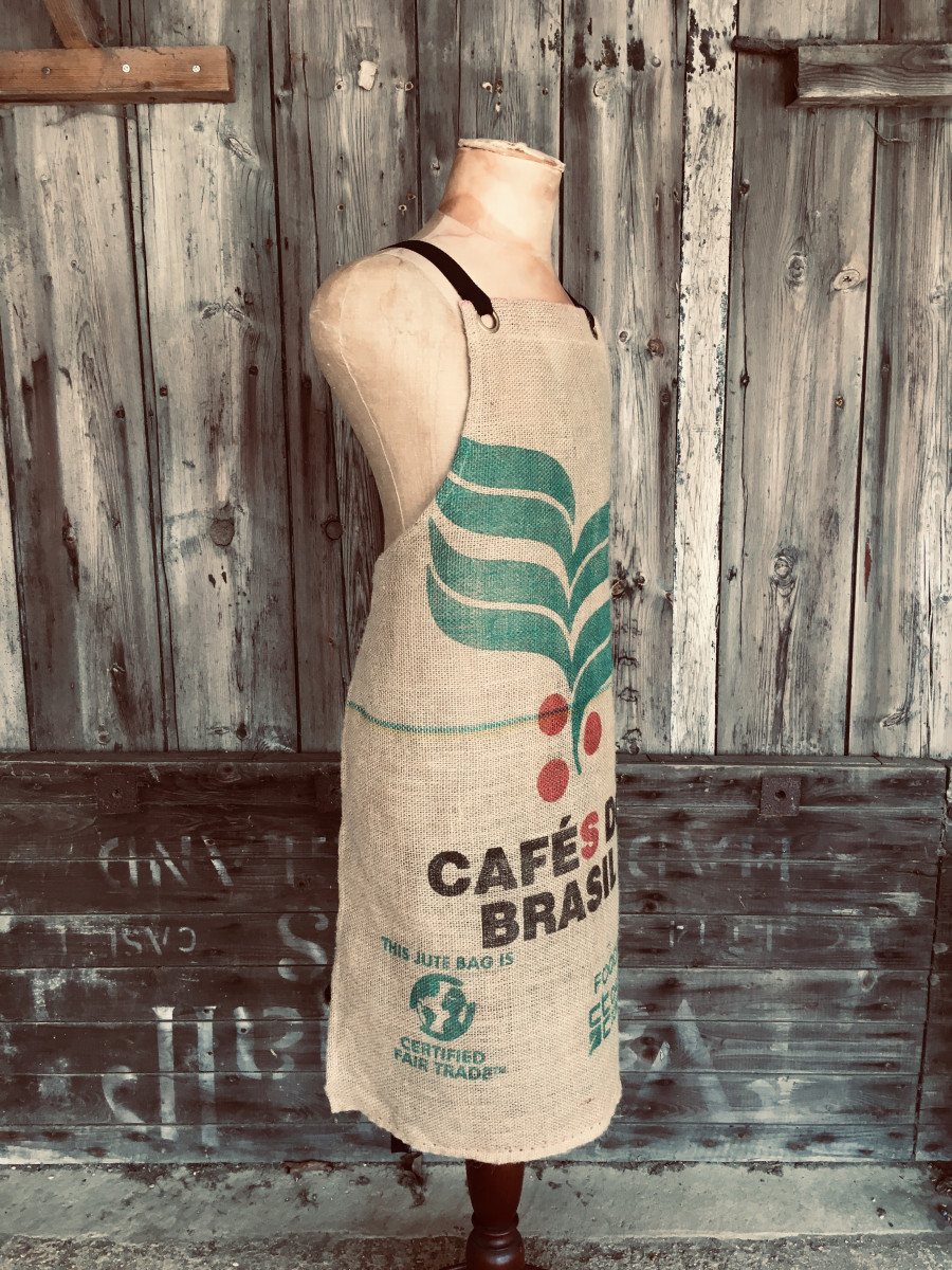 Apron made with used coffee sacks - made in Britain